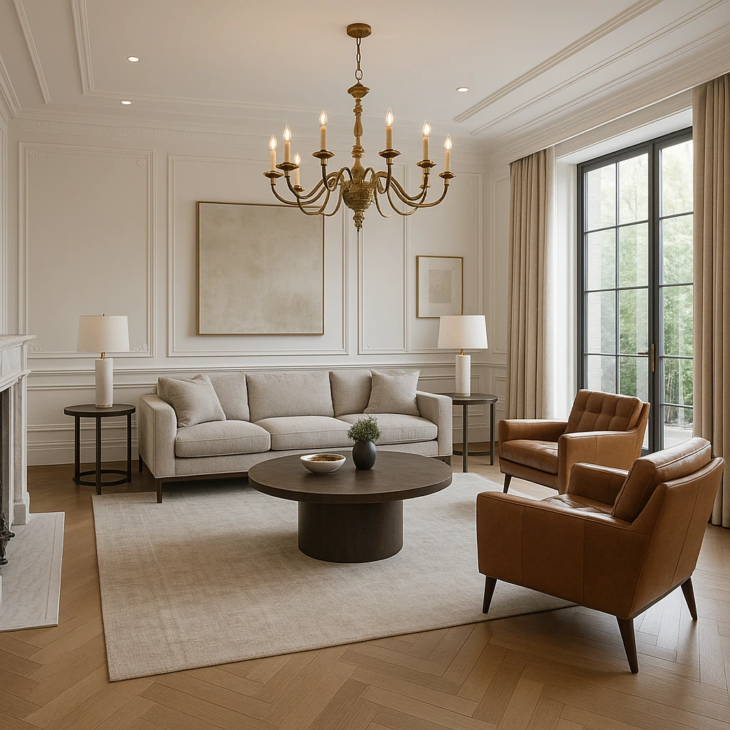 Elegant luxury living room interior in Dubai with premium furniture and classic décor