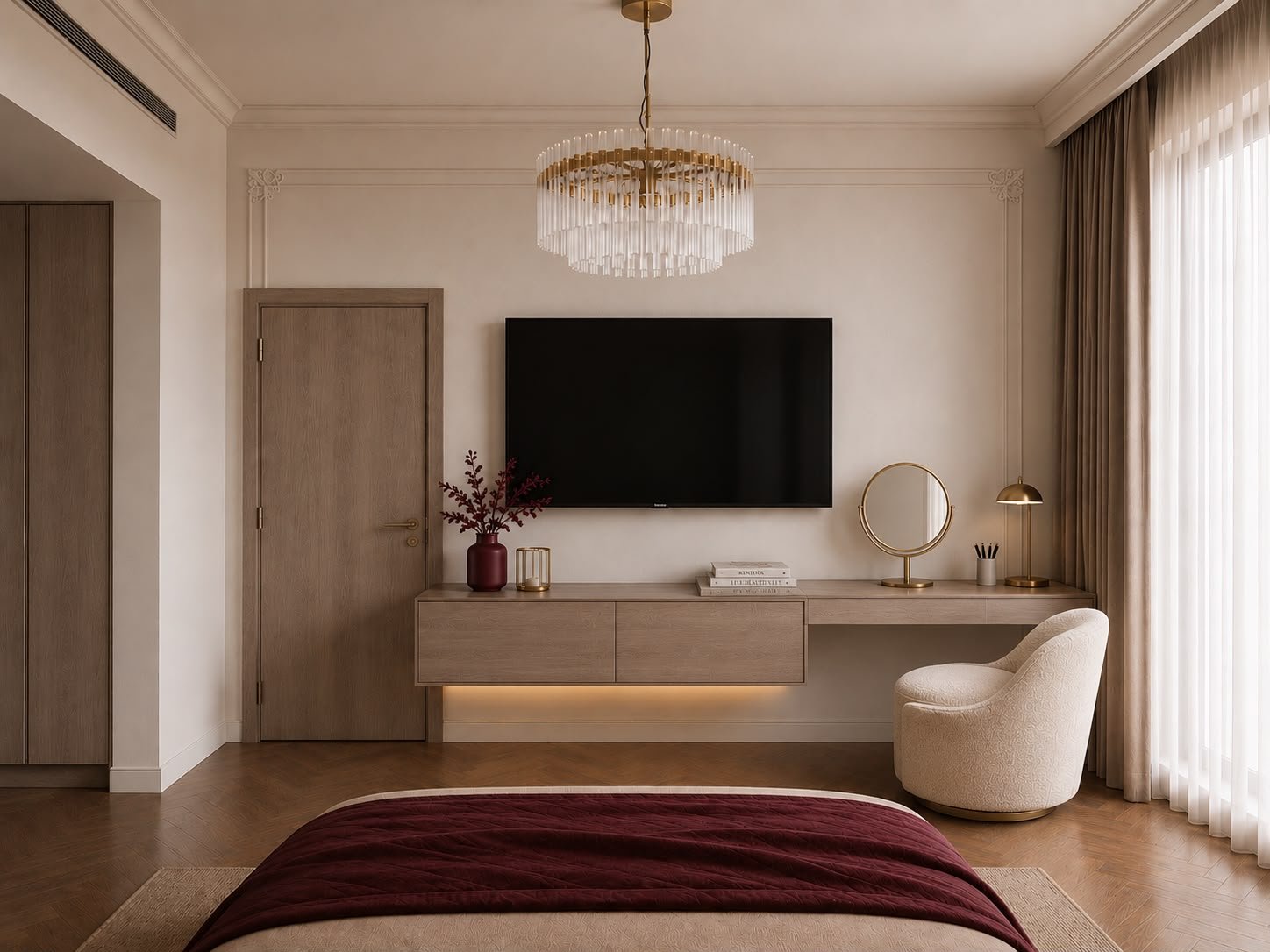 Minimalist Master Bedroom with Custom Vanity Desk